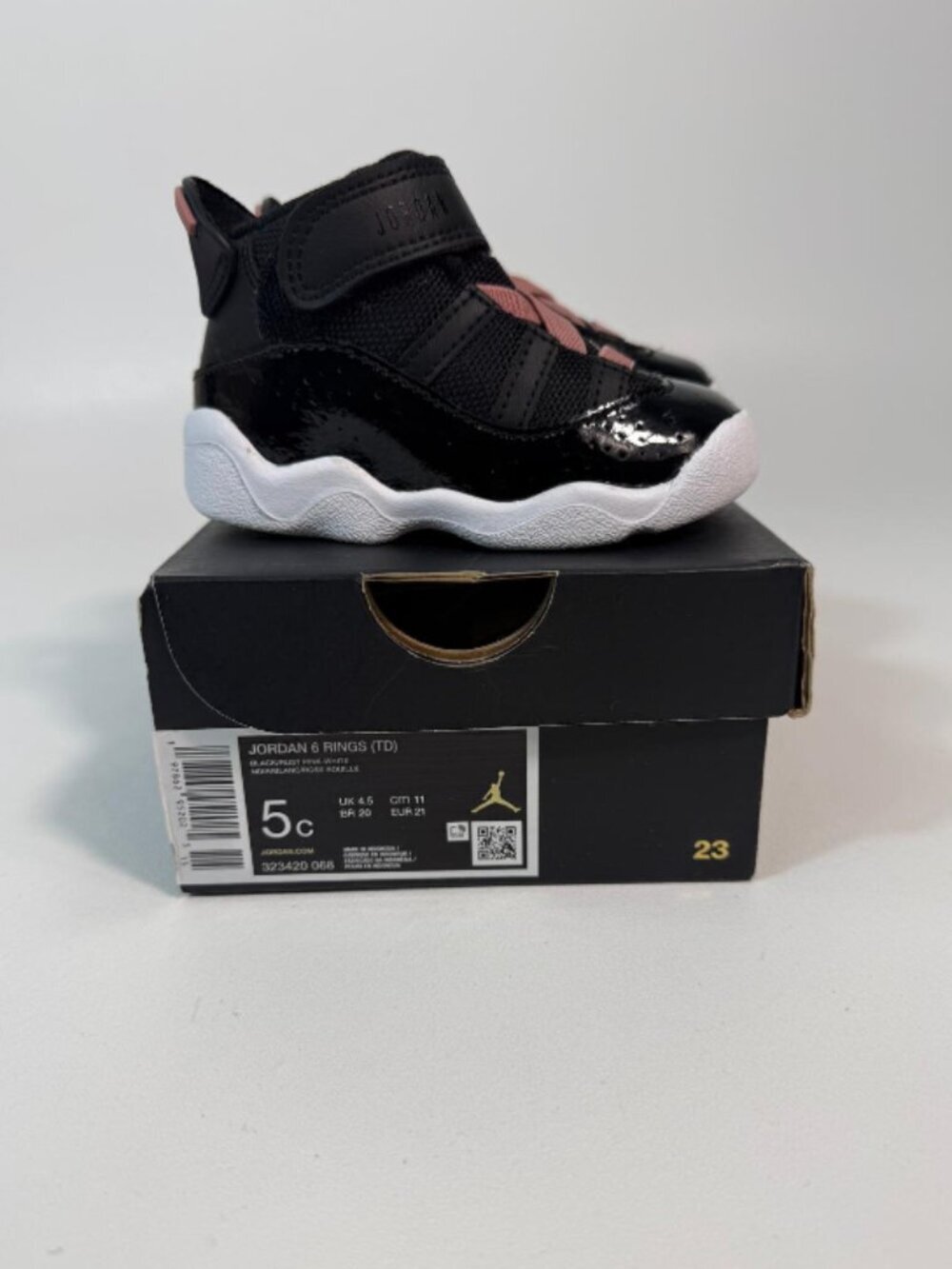 Nike Air Jordan 6 Rings (TD) Toddlers Size 5C Black/White/Rust Pink